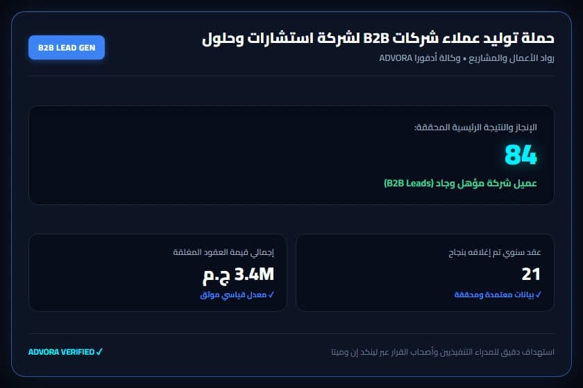 حملة توليد عملاء شركات B2B لشركة استشارات وحلول